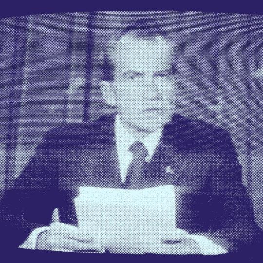 Richard Nixon on a television screen.
