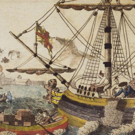 A painting of the Boston Tea Party.