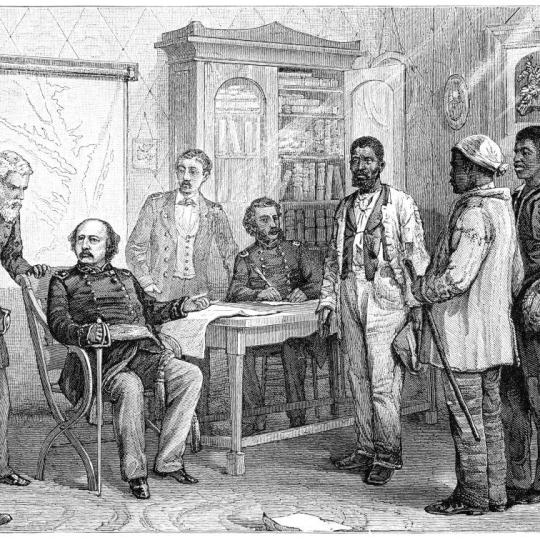 Union officers and freedmen.