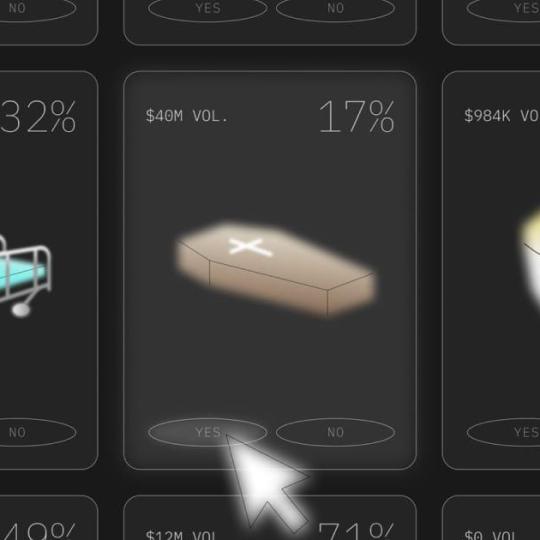 A predictions market website with a mouse arrow over 