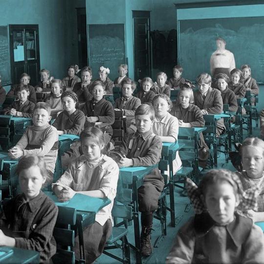 Students sitting in a classroom in Oregon, ca. 1905