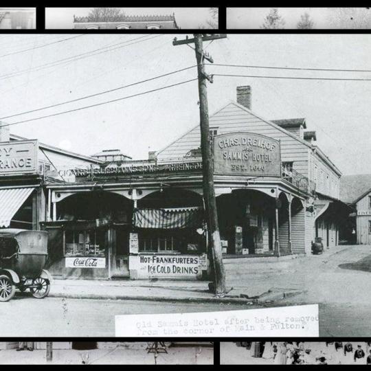 Sammis Hotel and surrounding storefronts, Hempstead, New York.
