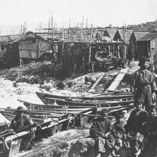 Chinese fishermen settlement in 1875 Monterey, California.