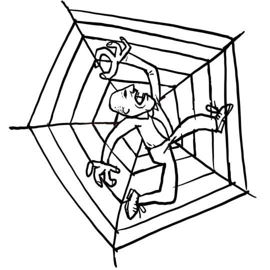 A man caught in a spider web