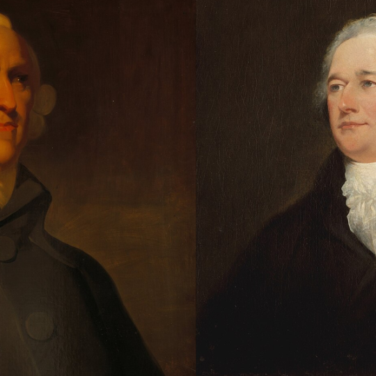 Portraits of Adam Smith (left) and Alexander Hamilton (right).
