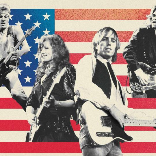 Bruce Springsteen, Tom Petty, and other rock musicians from the front cover of 'Won't Back Down'