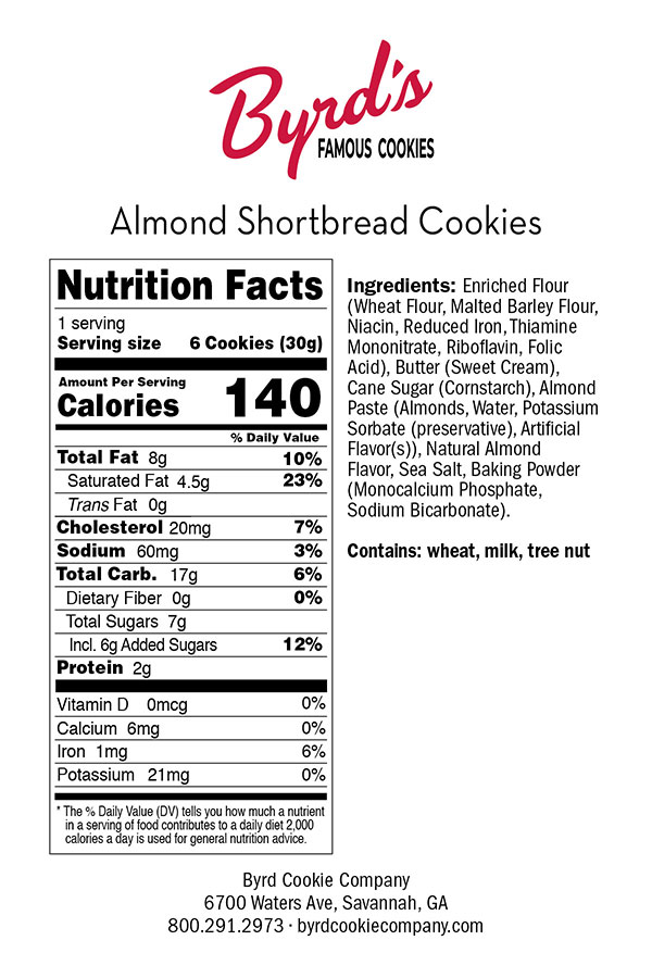Almond Shortbread Cookies Byrd Cookie Company Savannah GA