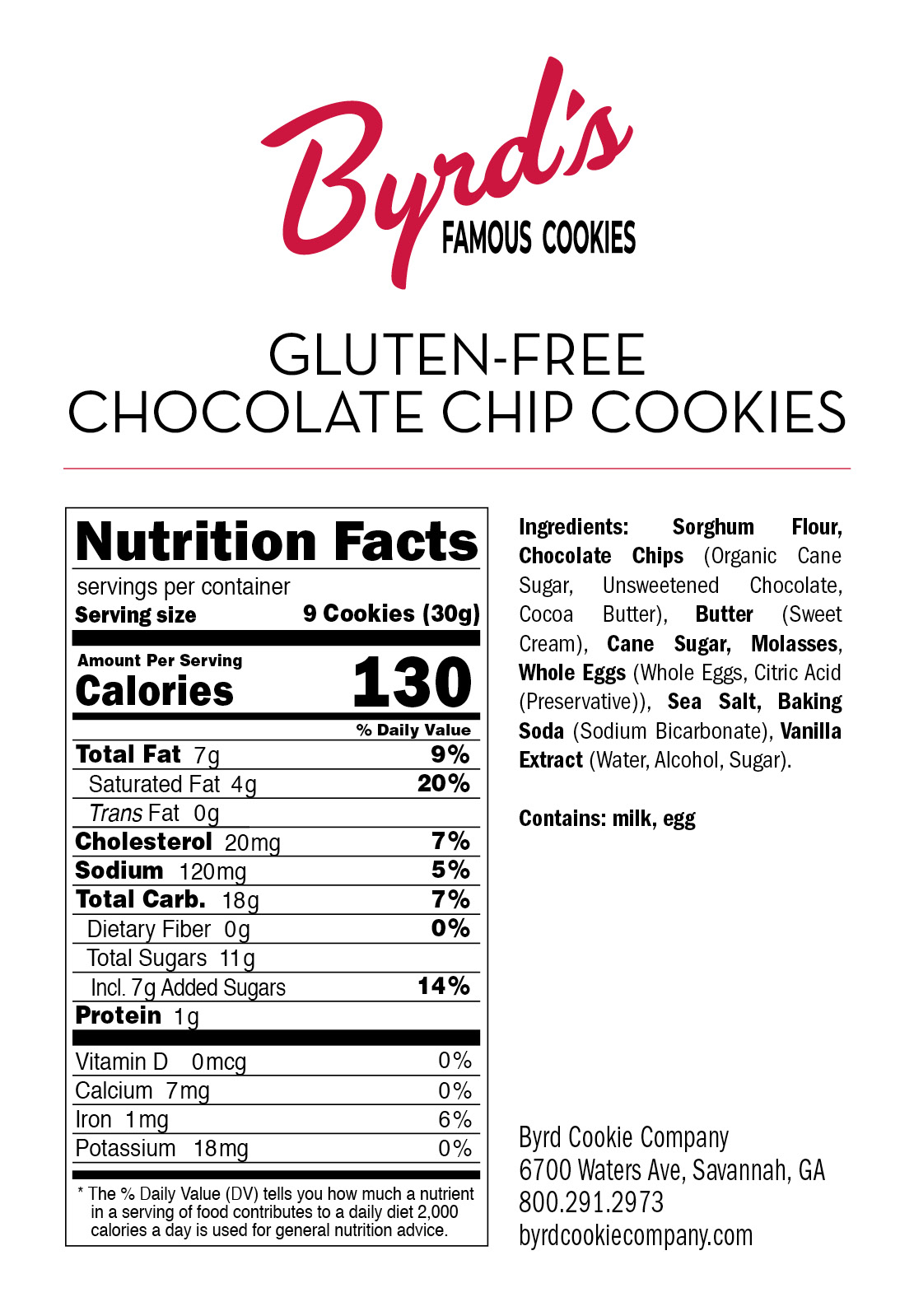 Chocolate Chip Cookies Gluten Free Byrd Cookie Company Savannah, GA