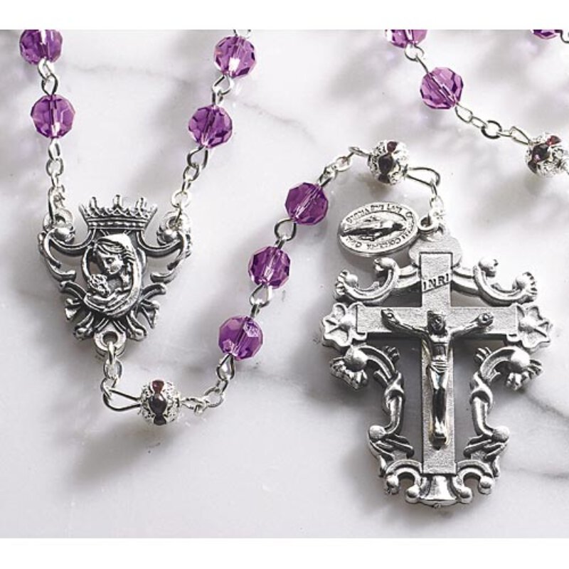 Diamond Cut Amethyst Crystal Rosary, Women's Rosaries Catholic Gifts