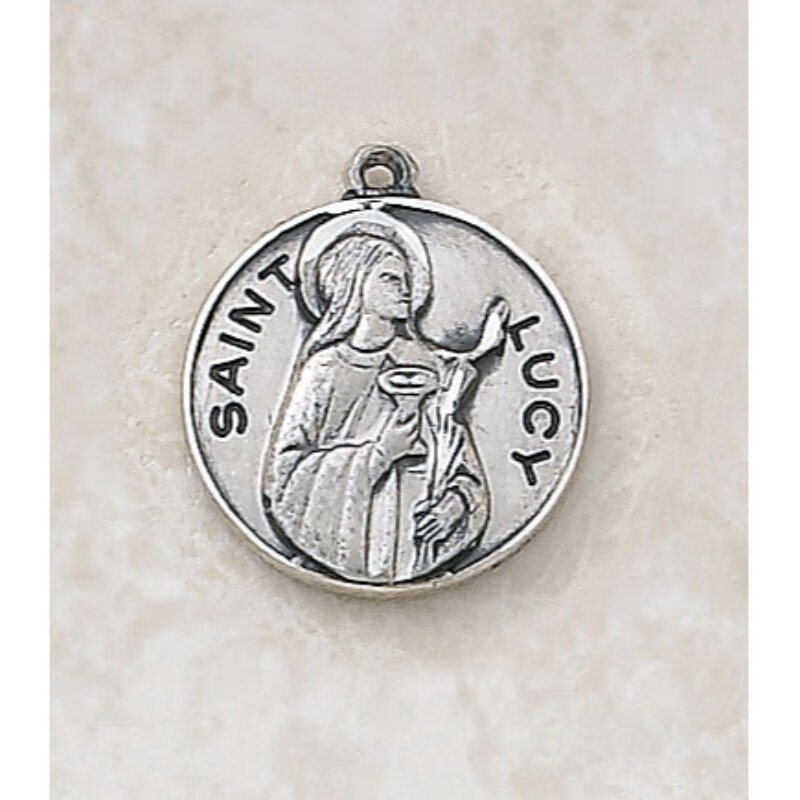 925 Sterling Silver Saint Lucy Medal Engravable Charm Pendant