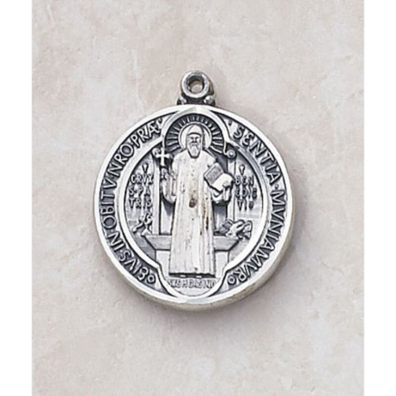 Saint Benedict Miraculous Medal – 925 Sterling Silver Large Coin Pendant For Protection & Faith