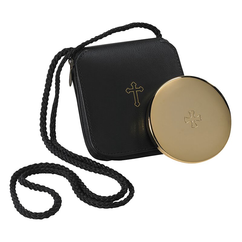 Hospital Pyx with Leather Burse Gold Finish, Mass Kits/Pyxes/Burses