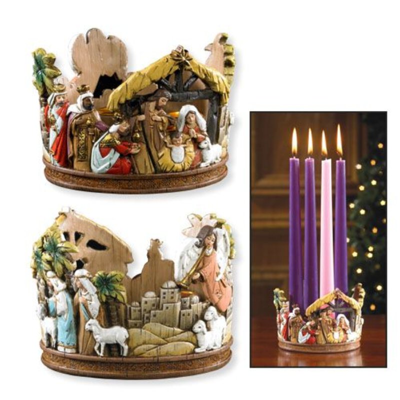 Nativity Scene Candle Holder, Advent Wreaths / Candles Catholic Gifts & More