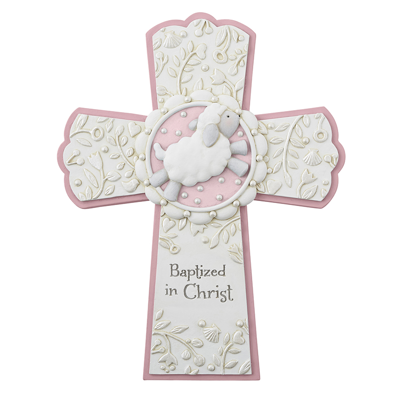 Baptized in Christ Baptism Cross in Pink, Baptism Gifts Catholic Gifts