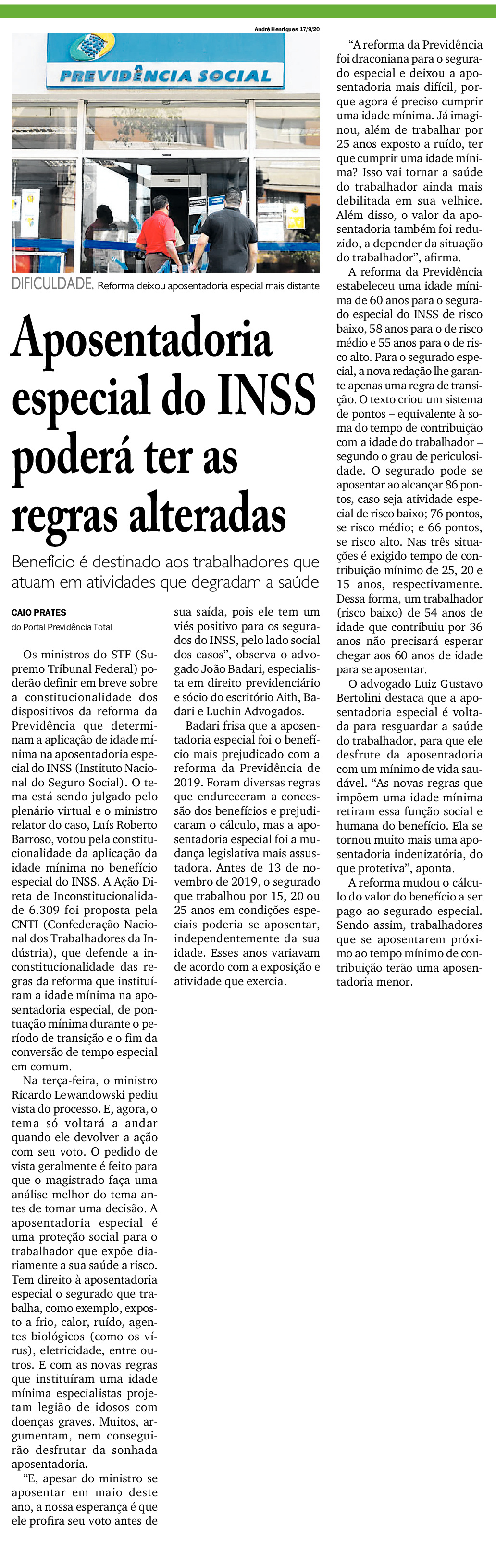 Aposentadoria especial do INSS poderá ter as regras alteradas