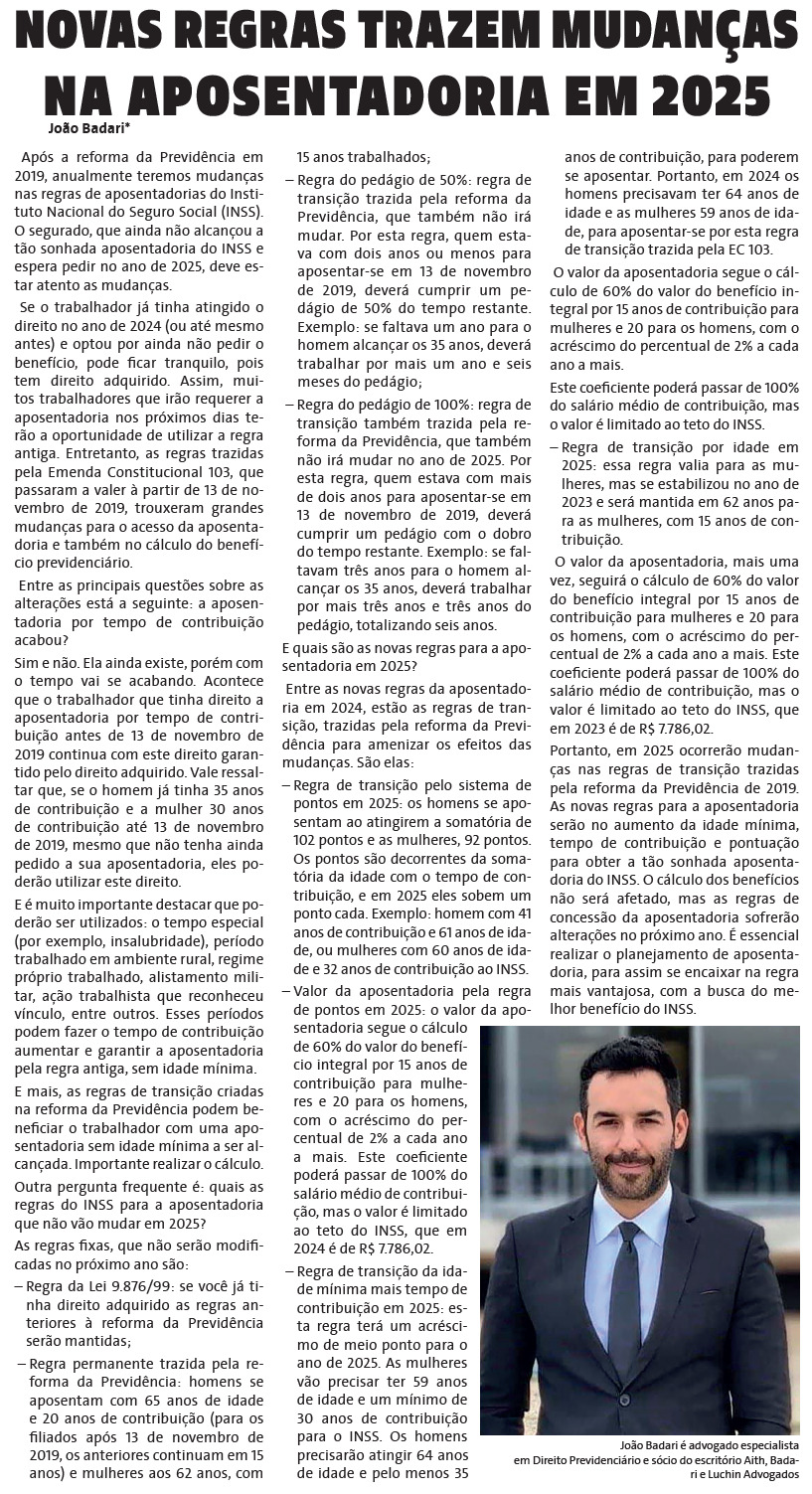 Novas regras trazem mudanças na aposentadoria em 2025