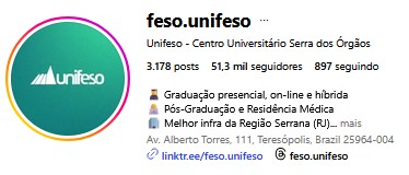 Instagram Unifeso - Centro Universitário Serra dos Órgãos