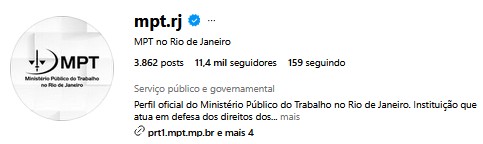 Instagram MPT no Rio de Janeiro