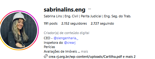 Instagram Sabrina Lins Engenheira