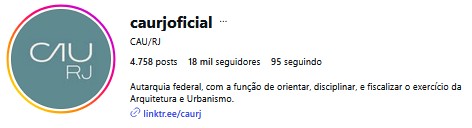 Instagram Conselho de Arquitetura e Urbanismo do Rio de Janeiro - Cau/RJ