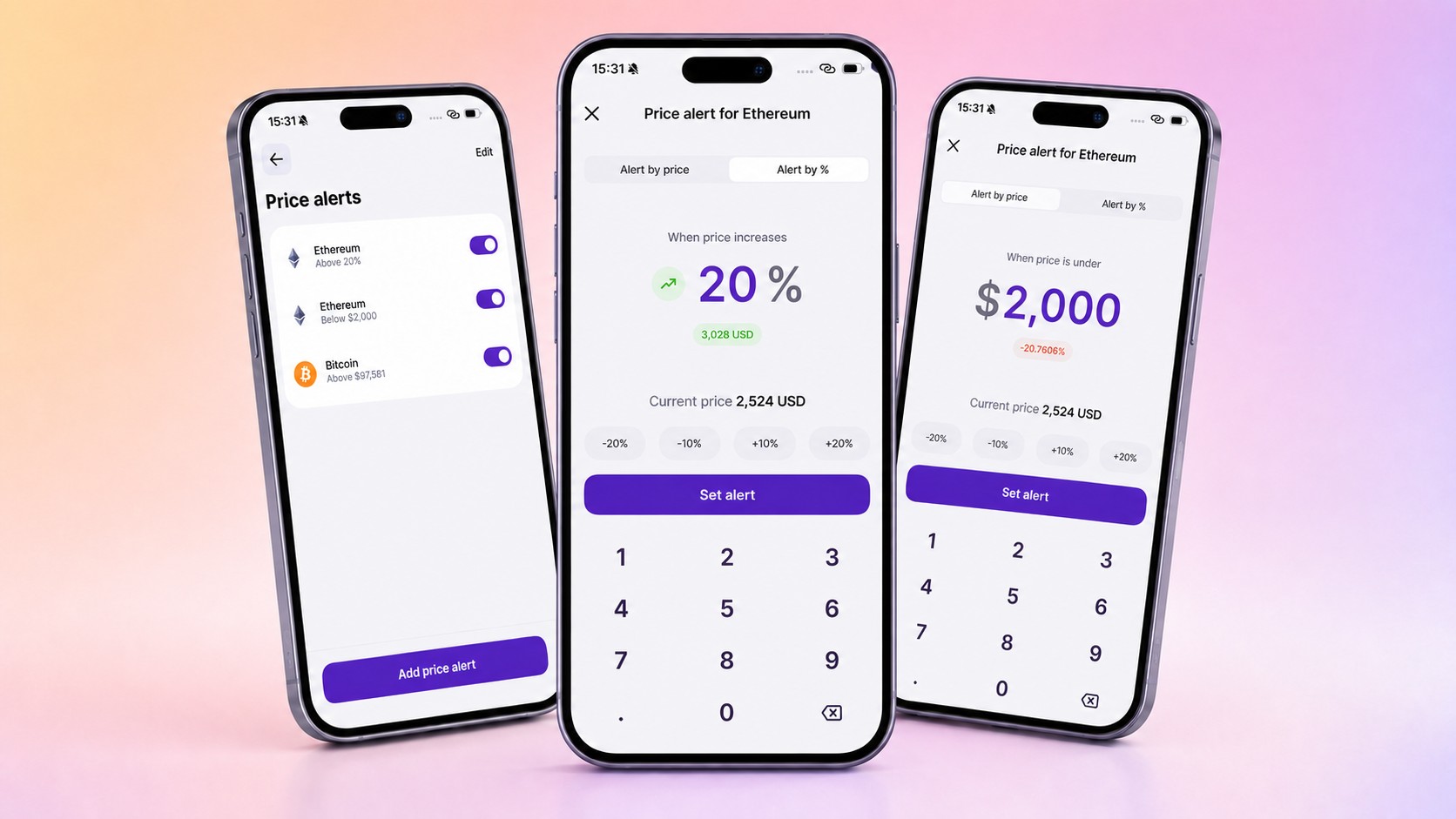 Ethereum price alert in the Coindisco mobile app
