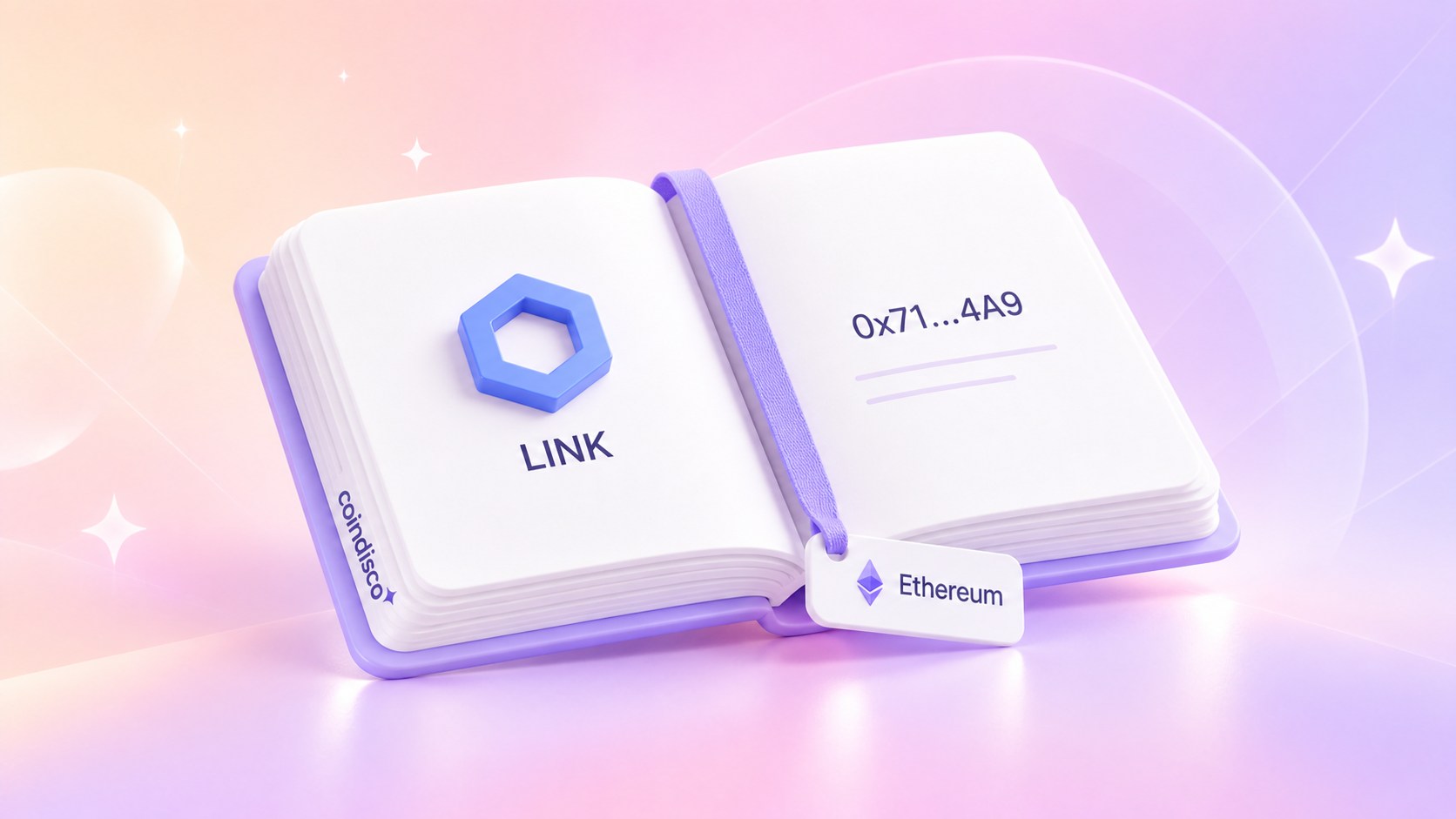 An address book illustrates a saved LINK address on the Ethereum network.