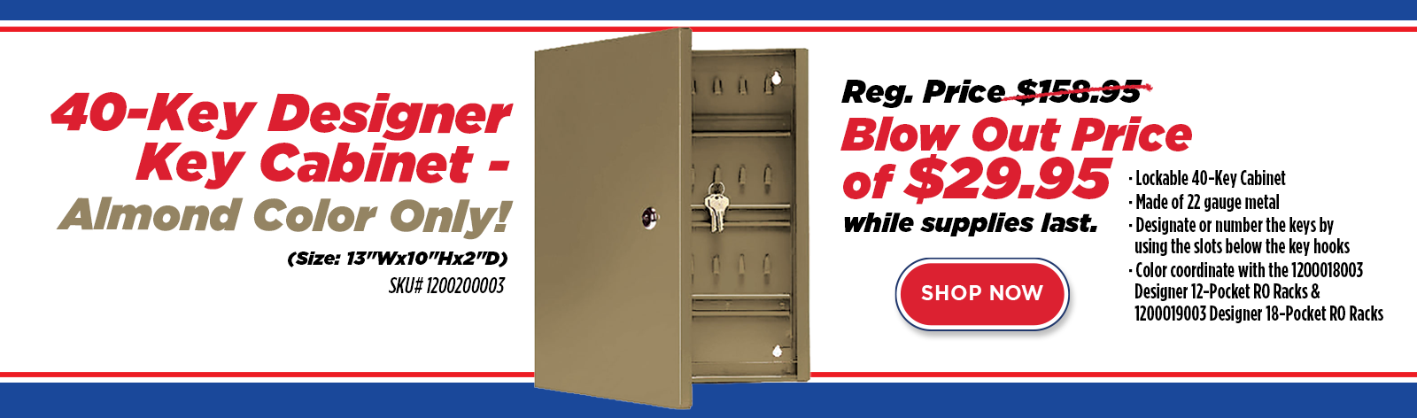 40 Key Designer Key Cabinet Almond