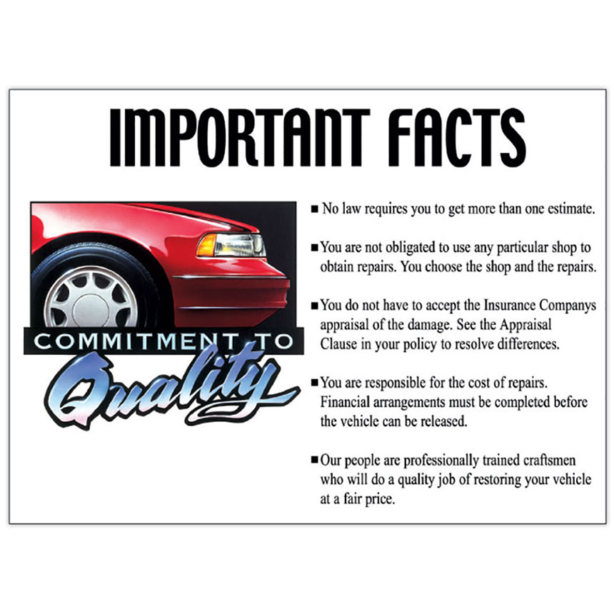 Commitment to Quality Signs Important Facts Auto Shop Signs