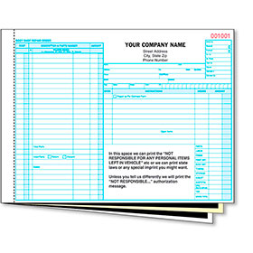 3-Part Carbon Auto Body Repair Order Form (250)