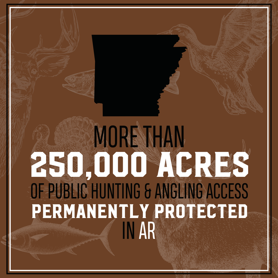 More than 250,000 acres of public hunting and angling access were protected in AR.