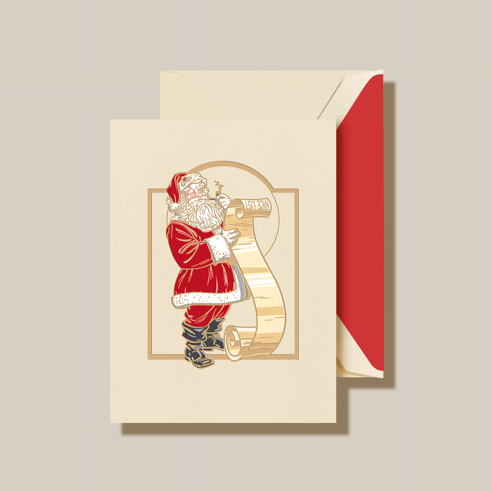 Vintage Santa with List Christmas Greeting Card | Crane