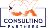 Logo for CX Consulting Partners featuring large orange and white letters "CX" above the words "CONSULTING PARTNERS" in dark blue text.
