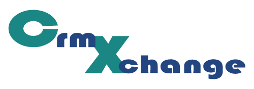 Logo with the text "CrmXchange" in teal and blue letters, with a large "C" and "X" highlighted in teal.