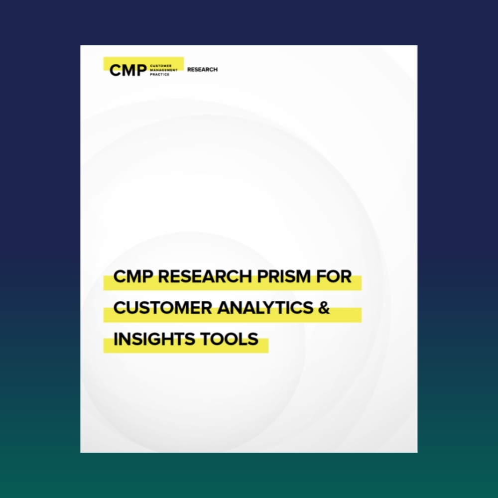 Cover page of a report titled "CMP Research Prism for Customer Analytics & Insights Tools," featuring bold text with yellow highlights on a white background.