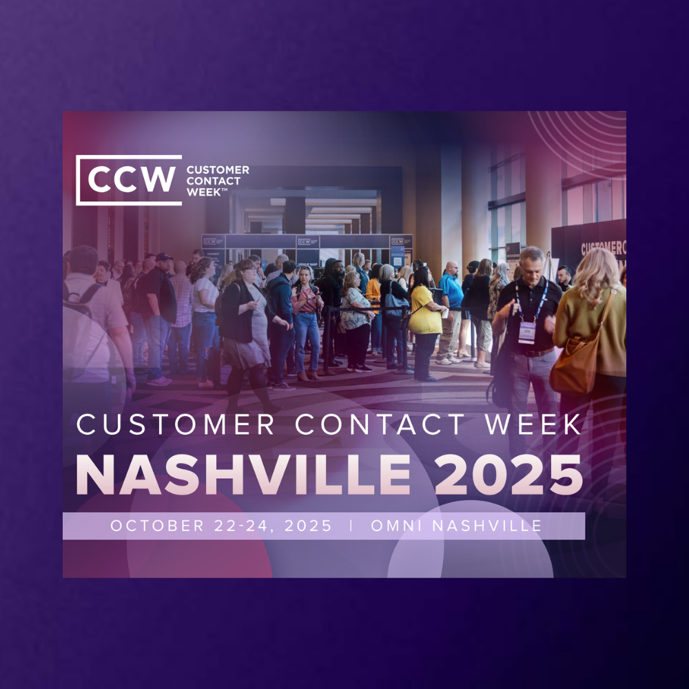 A large group of people gather in a convention hallway at Customer Contact Week Nashville 2025, scheduled for October 22-24 at Omni Nashville.