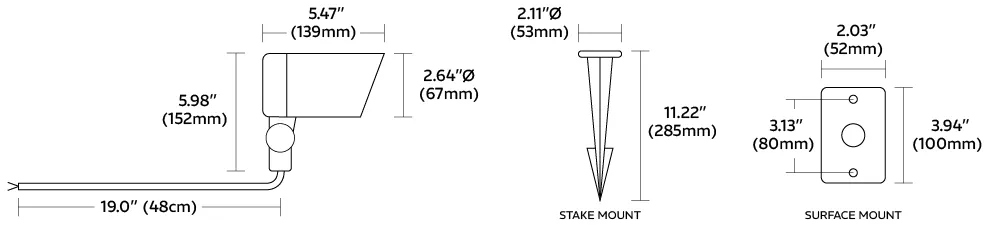 7W Landscape Fixture Dimensions