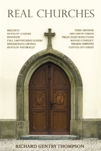 Book cover of church door with cross above 