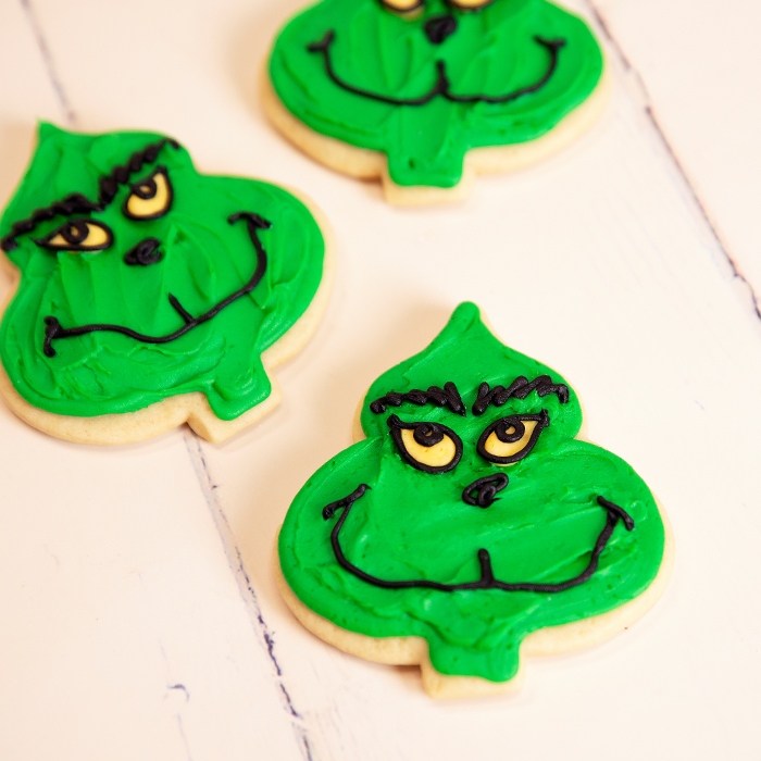 Grinchy Face Cut-Out Cookie, Christmas Cookies: elé Cake Co.