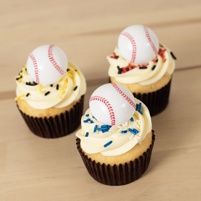Baseball Cupcakes Rings & Sprinkles (6), Decorated Cupcakes elé Cake Co.