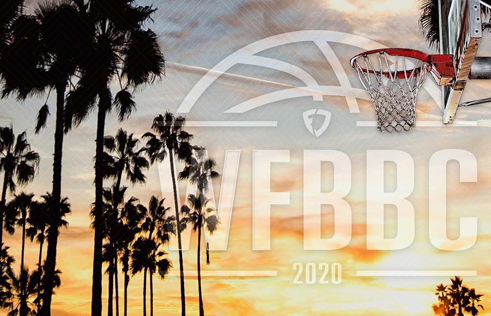 Basketball player dunking with WFBBC 2020 in background