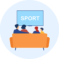 Fans sitting on couch watching sports graphic