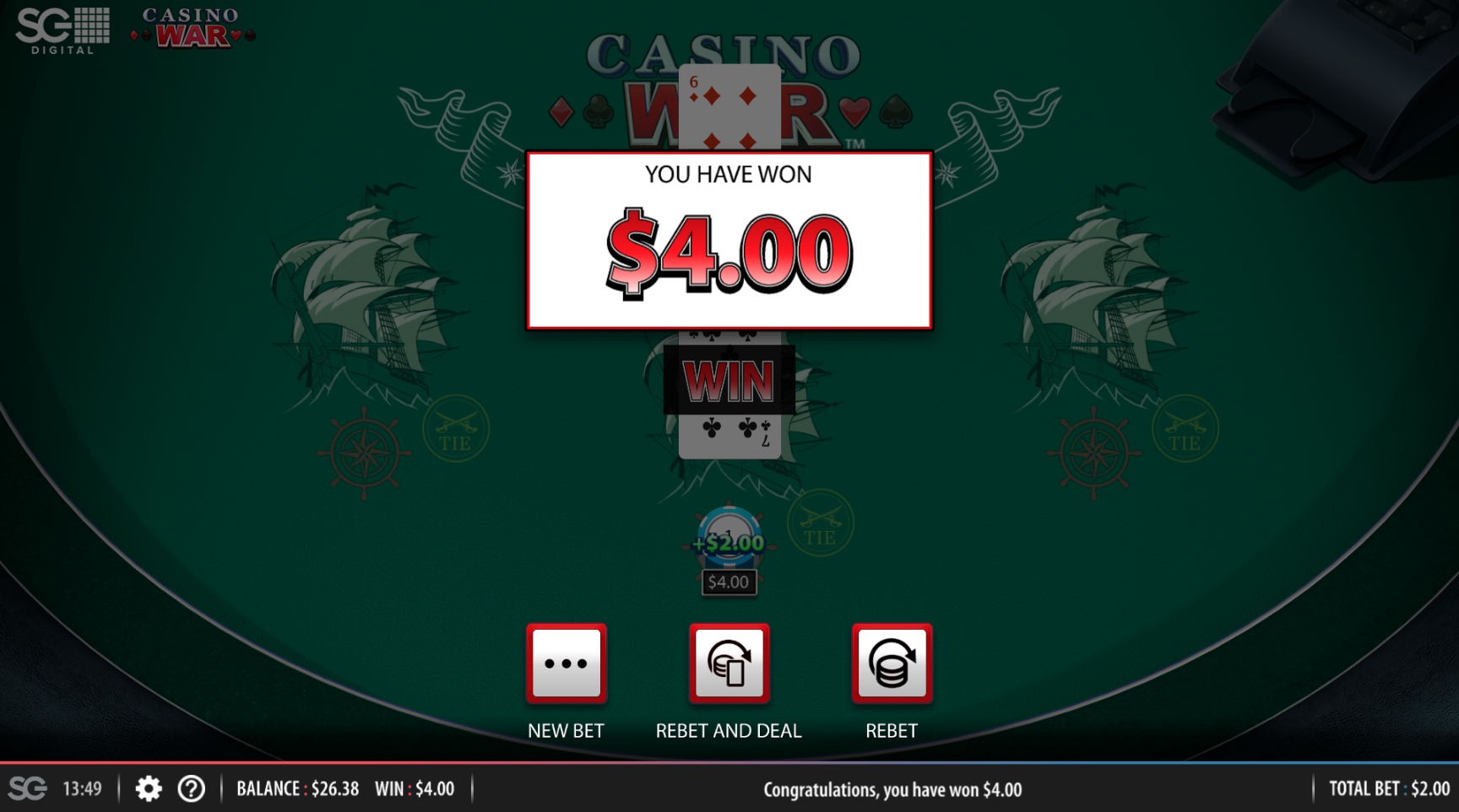 Casino War game at FanDuel Casino