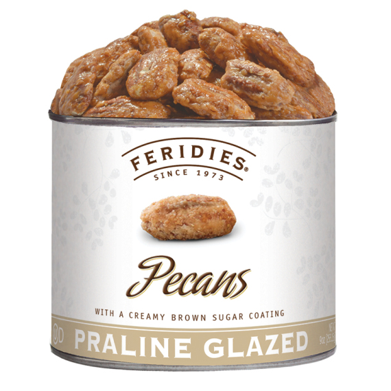 Feridies Praline Glazed Pecans 16 oz Resealable Tin