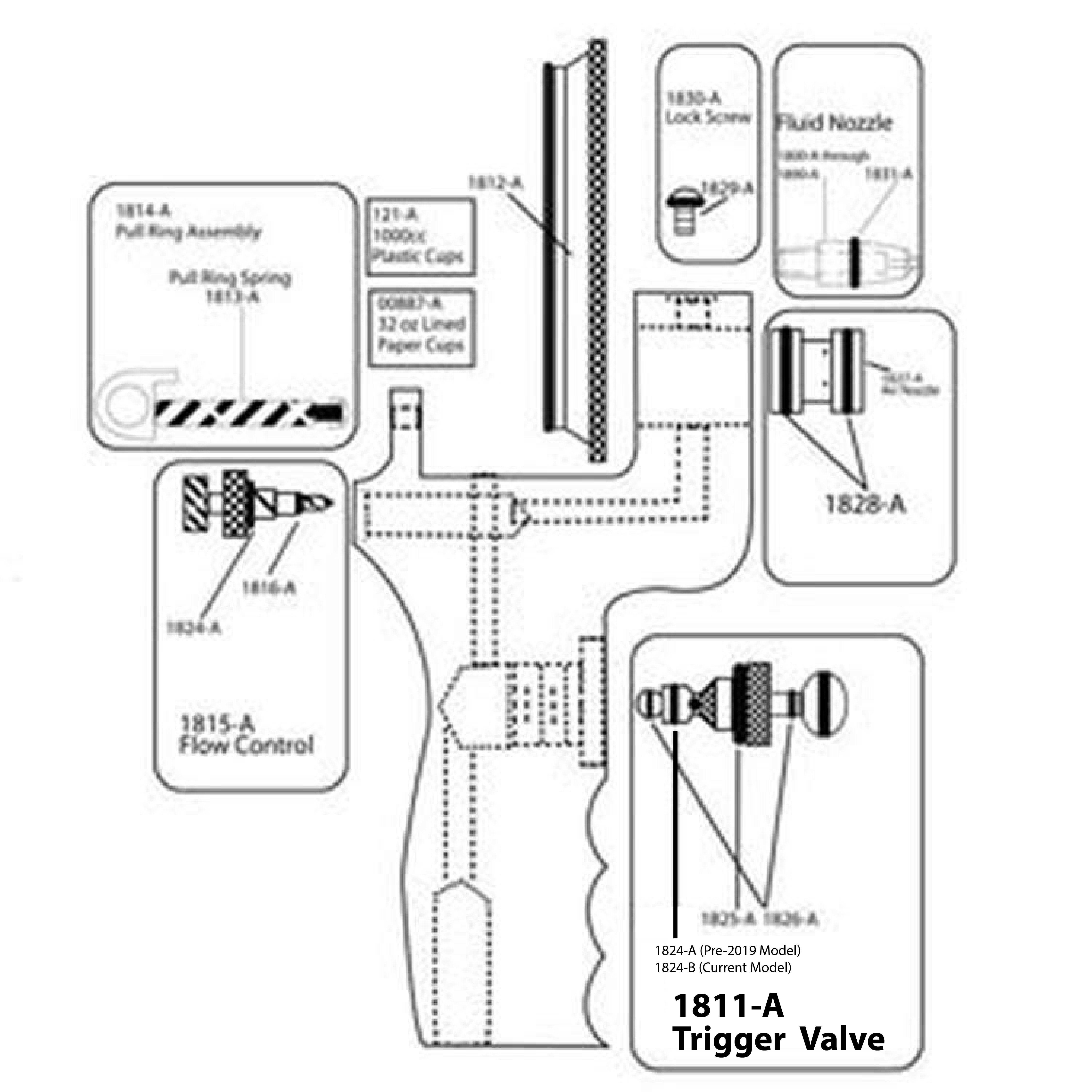 Parts for 120-A Gel Coat Cup Gun 零件120-A胶衣杯枪
