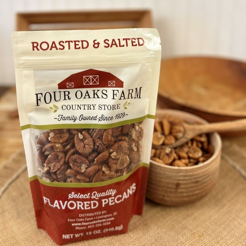 Roasted Salted Pecans 12 oz, Gourmet Pecans & Nuts Four Oaks Farm