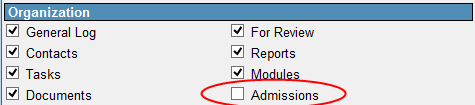 Admissions Module permission setting