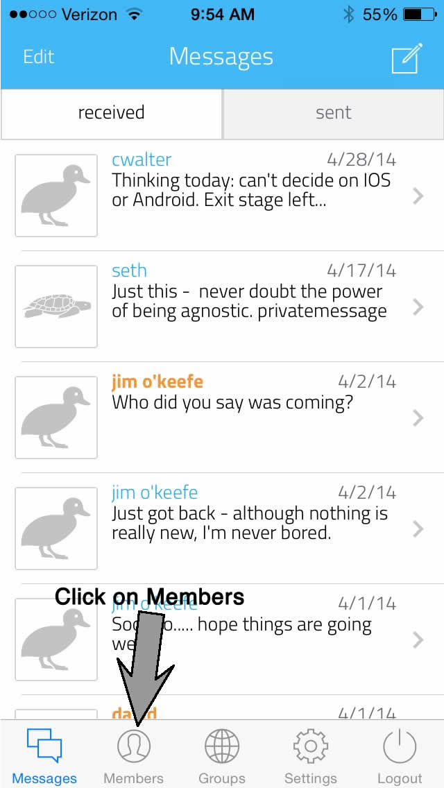Messages screen - click on members