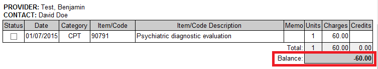 Register Report with negative balance