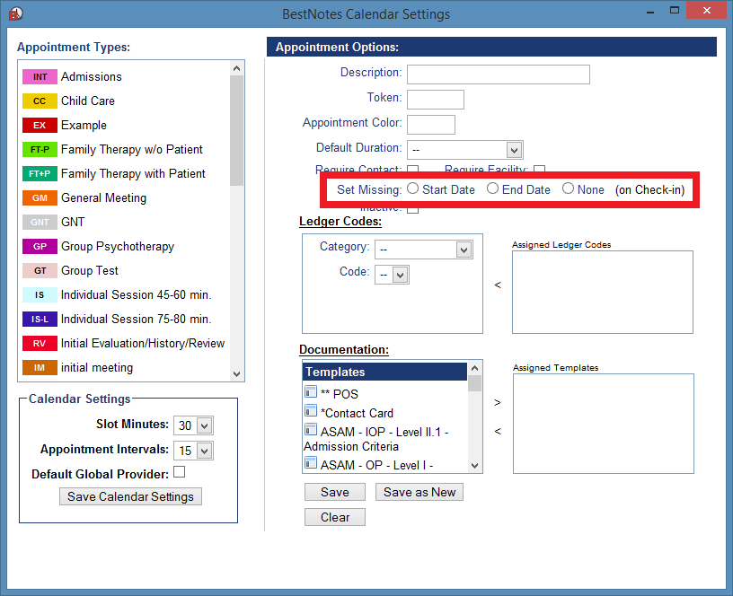 Appointment Type settings