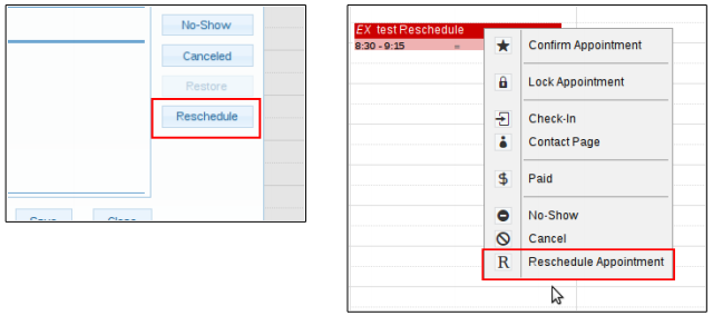 Reschedule button and blue calendar
